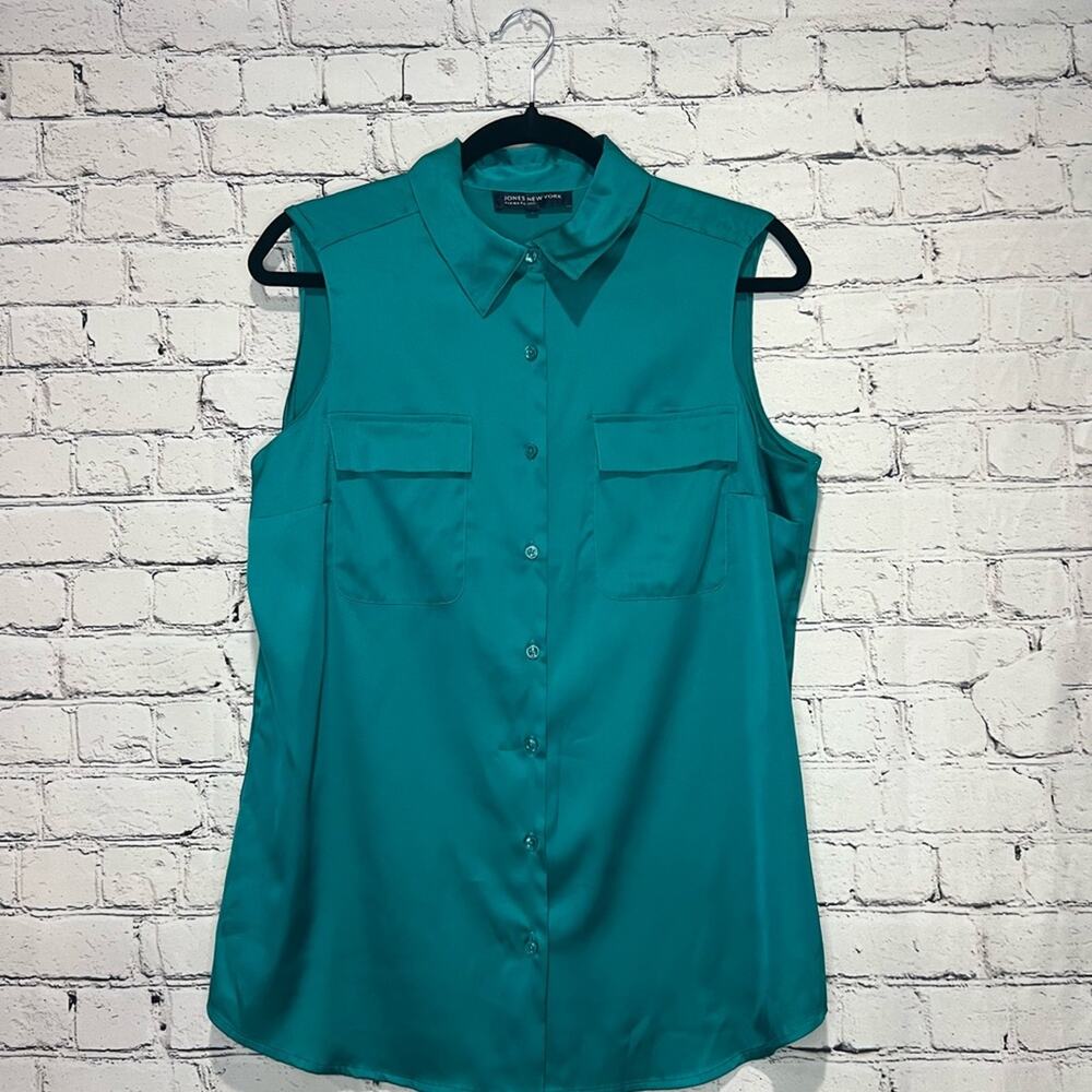 NWT Jones New York Women's Turquoise Silk/Satin Blouse